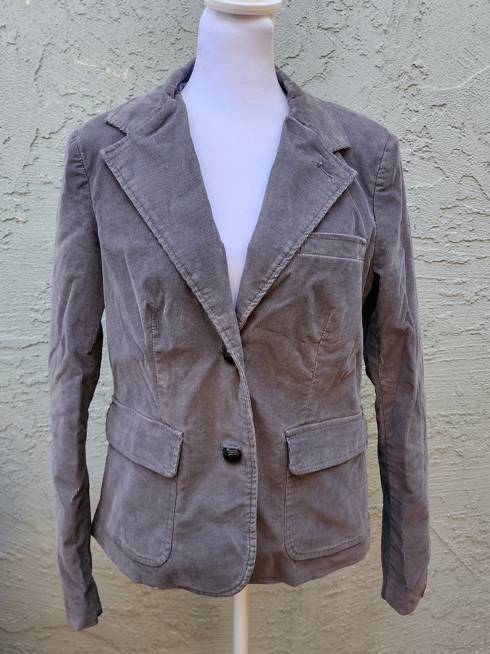 London Jean Corduroy Blazer Grey Tailored Two Button Jacket Size [8] Vintage